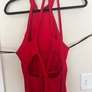 Red Full Length Halter Dress